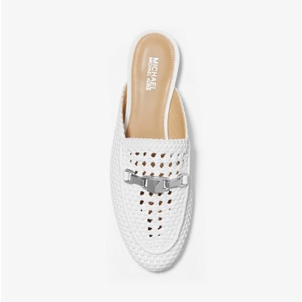 Optic White Woven Nappa Slides / Mule Loafers By Michael Michael Kors Size 9.5